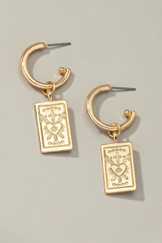 Rectangle drop earrings with etched heart Fashion Lux Shop