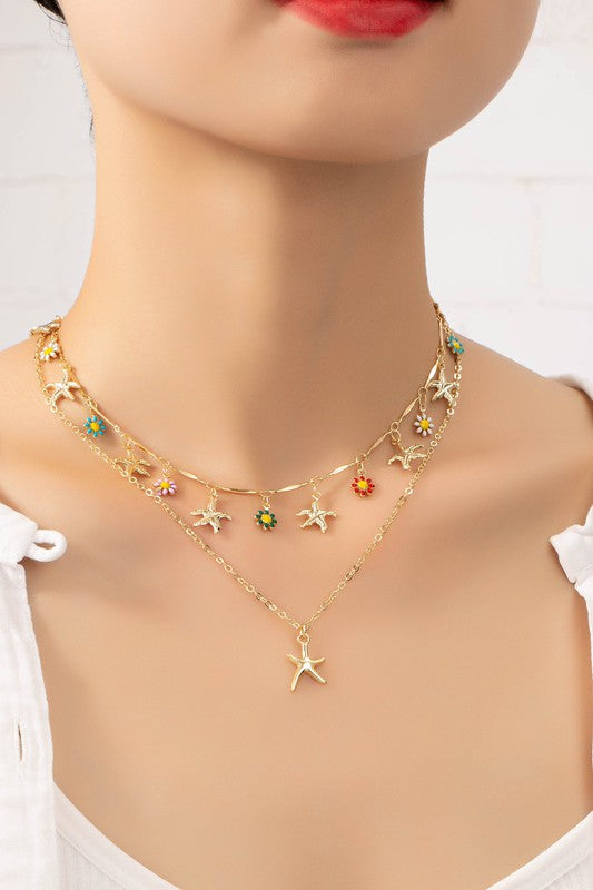 Star and flower charm necklace Fashion Lux Shop