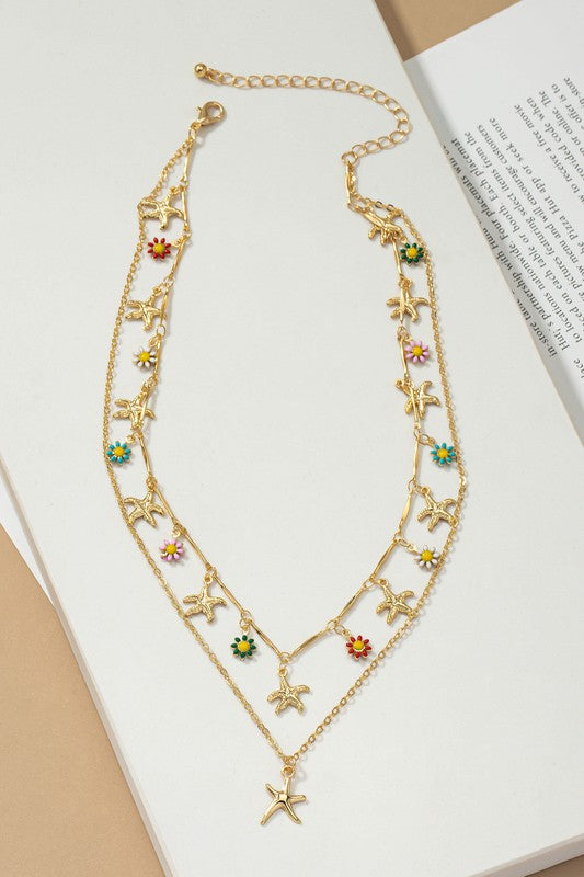 Star and flower charm necklace Fashion Lux Shop