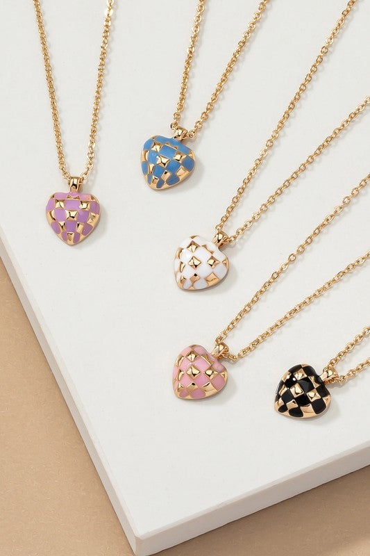 Checker Heart Pendant Necklace Fashion Lux Shop