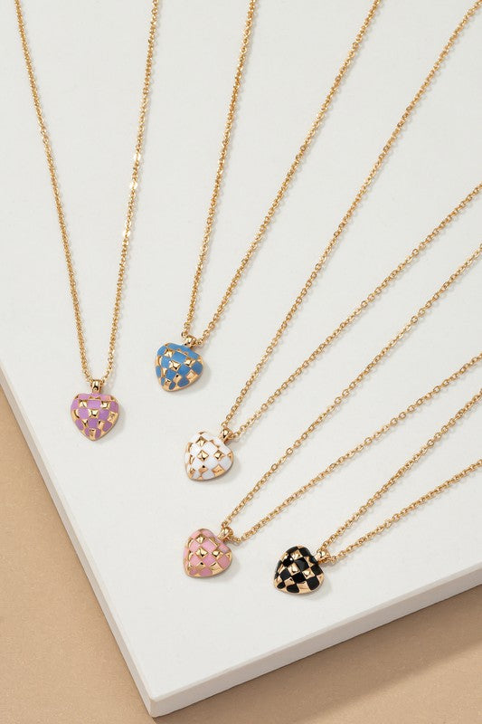 Checker Heart Pendant Necklace Fashion Lux Shop