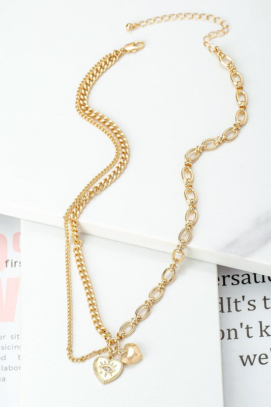 Heart pendant necklace mix chain Fashion Lux Shop