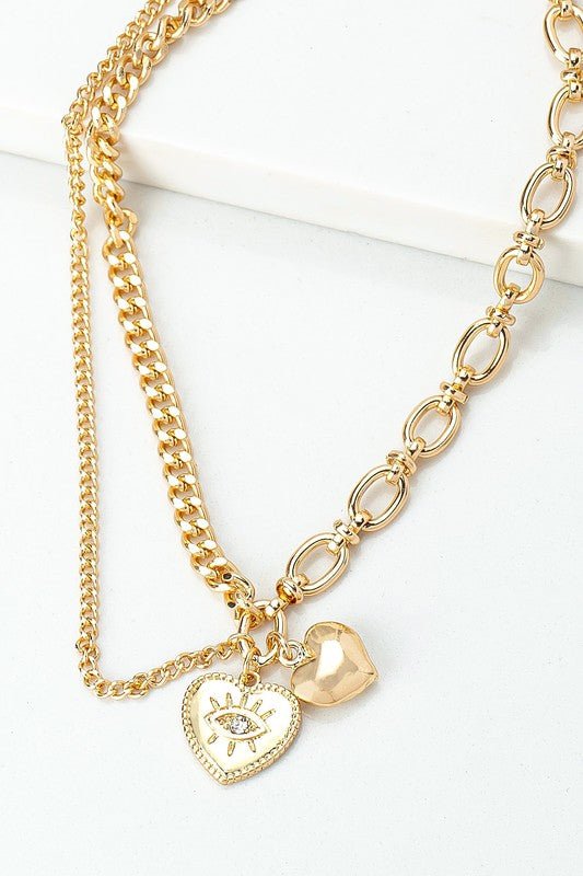 Heart pendant necklace mix chain Fashion Lux Shop
