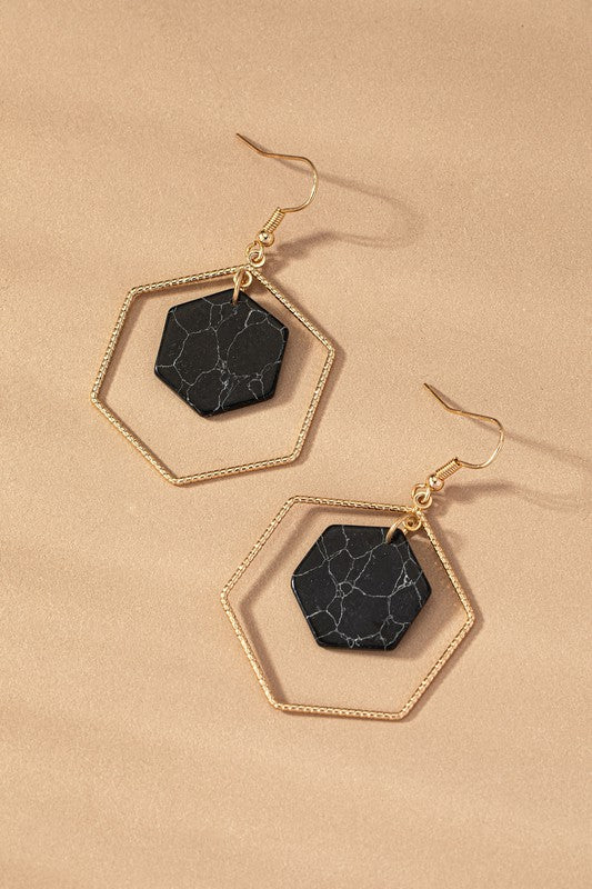 Hexagon hoop stone drop earrings Fashion Lux Shop