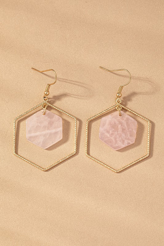 Hexagon hoop stone drop earrings Fashion Lux Shop