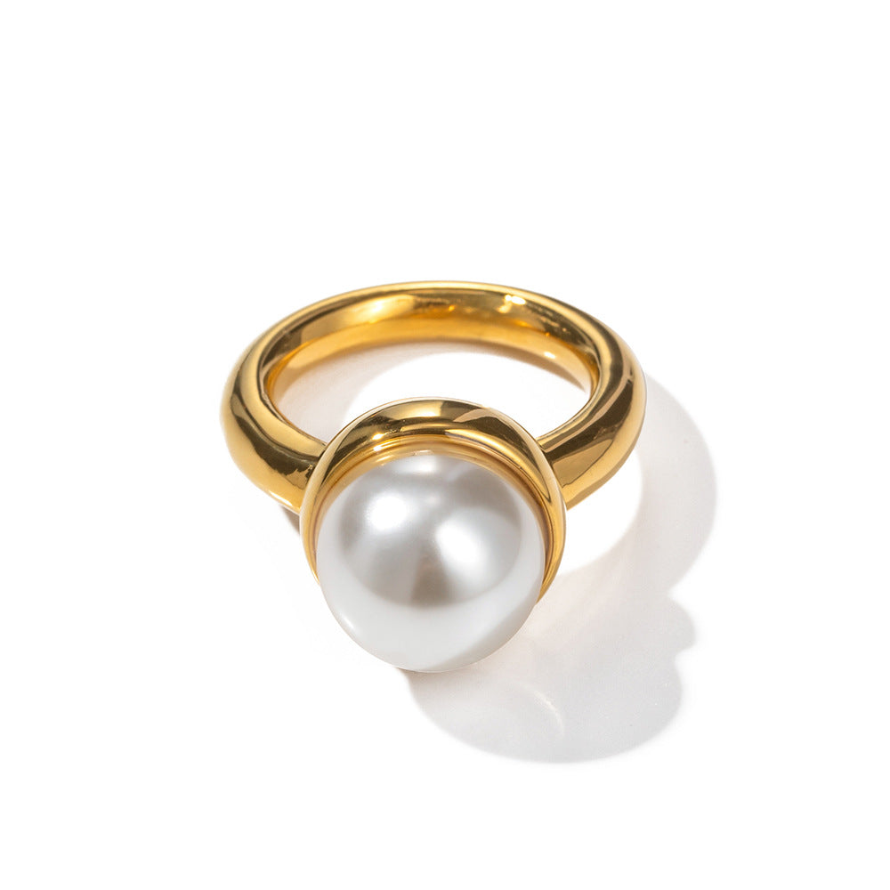 Inlaid pearl ring 18K gold Fashion Lux Shop