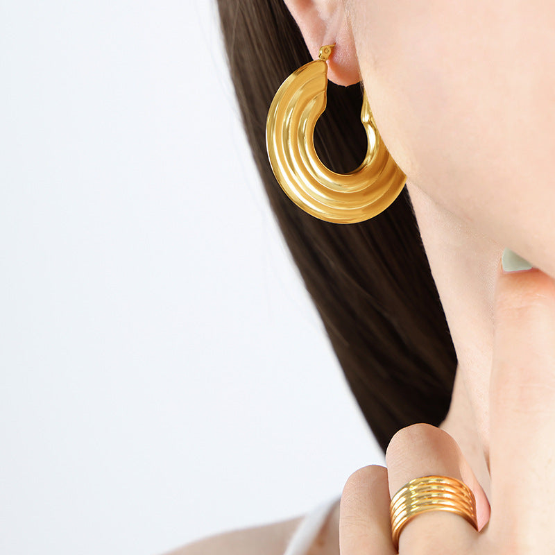 Luxury Hoop Earrings: 18K Gold Multi-layer Surrounding Ring Fashion Lux Shop