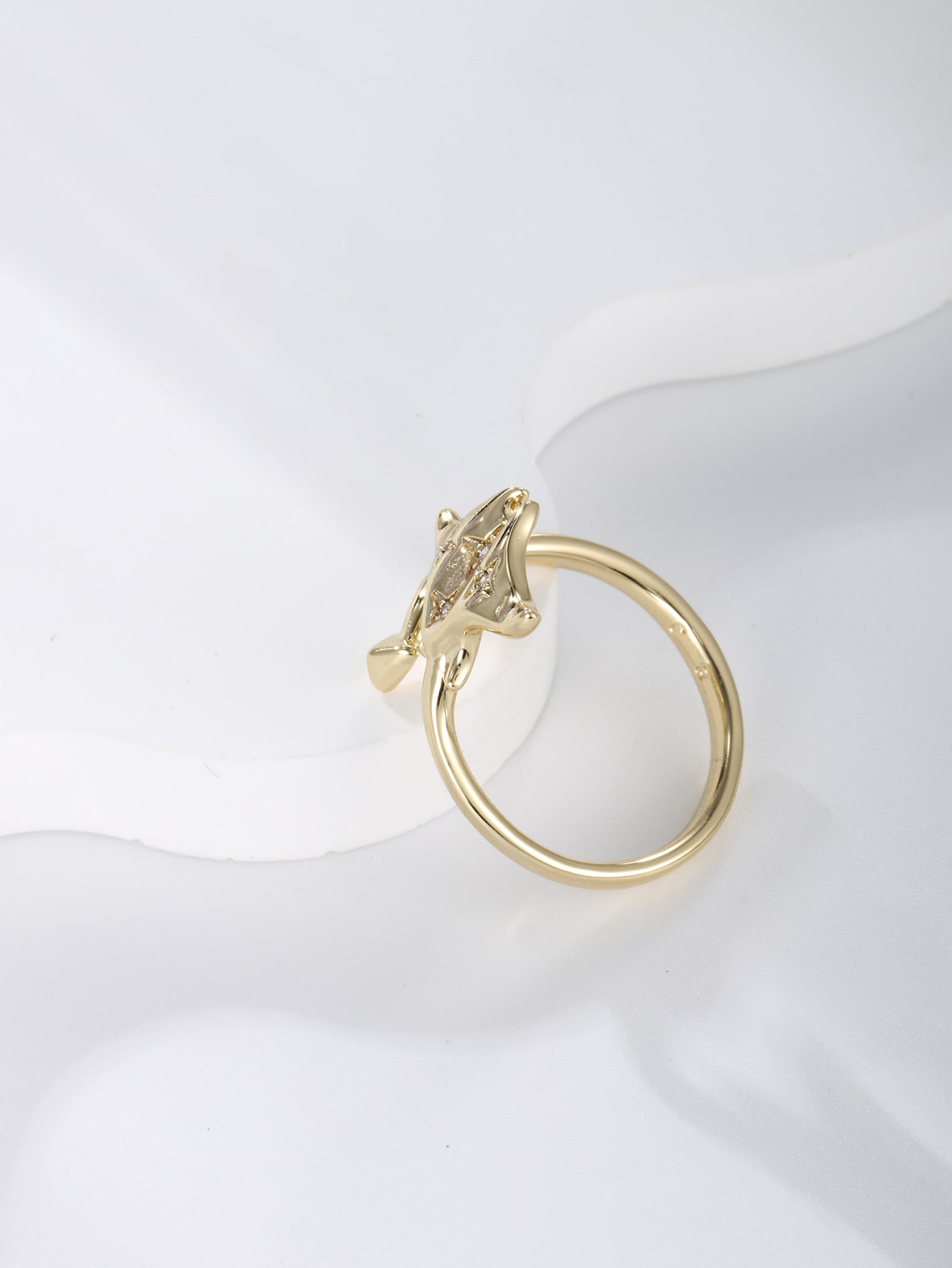Bat-open ring zirconia plated 14K gold Fashion Lux Shop