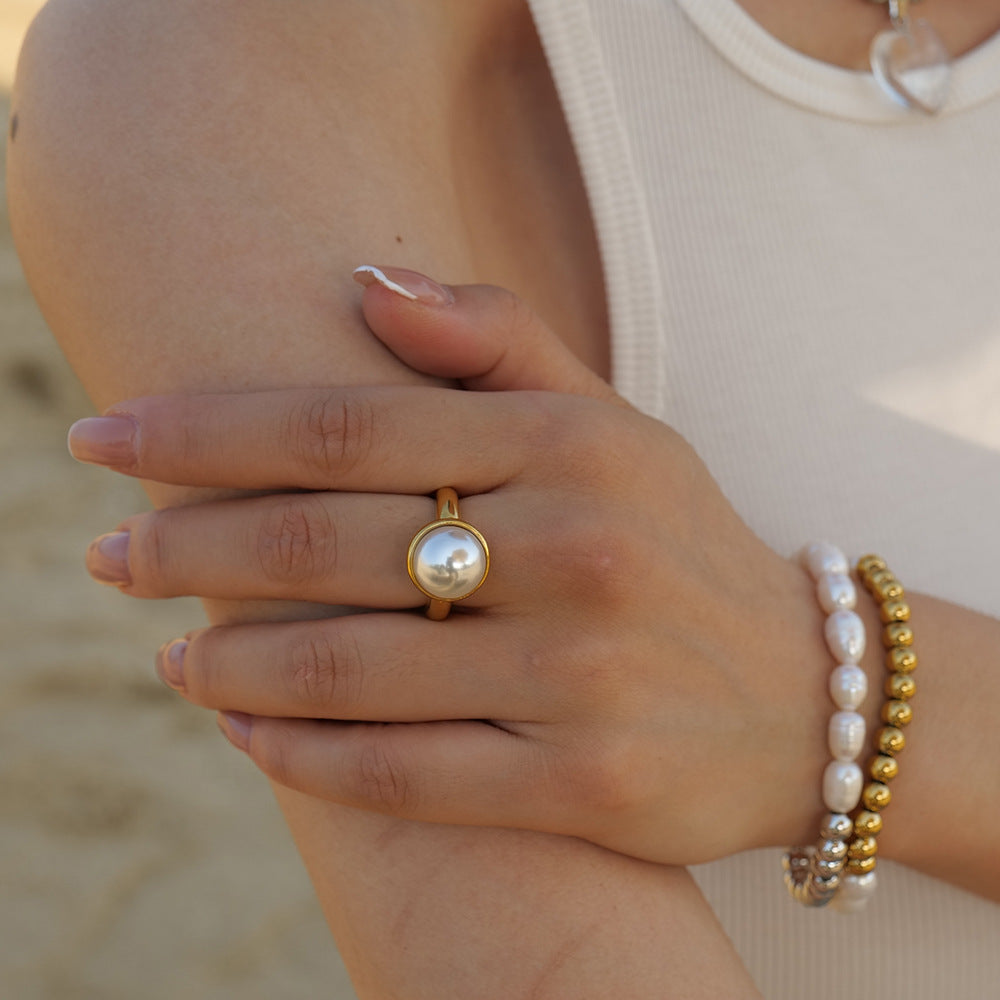 Inlaid pearl ring 18K gold Fashion Lux Shop