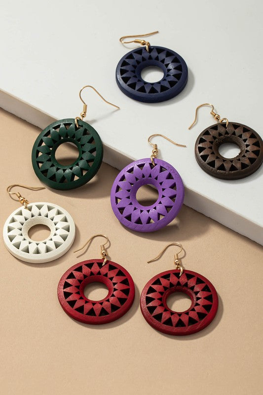 Circle Wood style drop earrings Fashion Lux Shop