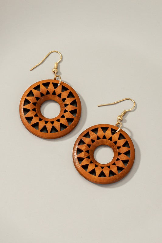 Circle Wood style drop earrings Fashion Lux Shop