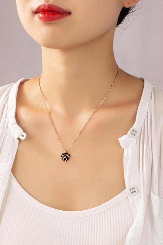 Checker Heart Pendant Necklace Fashion Lux Shop