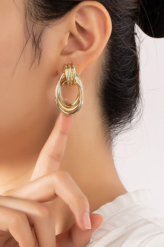 Metal Knot Trip and Hoop Earrings Fashion Lux Shop