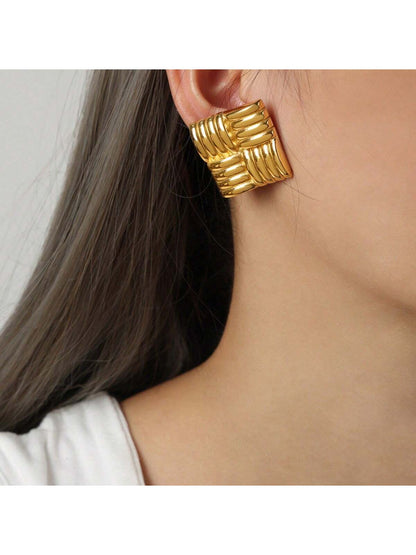 Square Striped Geometric Earrings Fashion Lux Shop