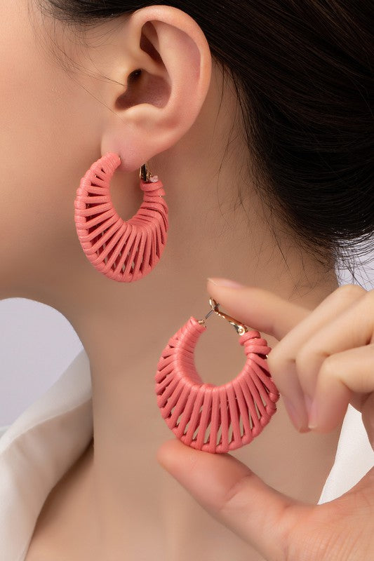 Cord braided cone shape hoop earrings