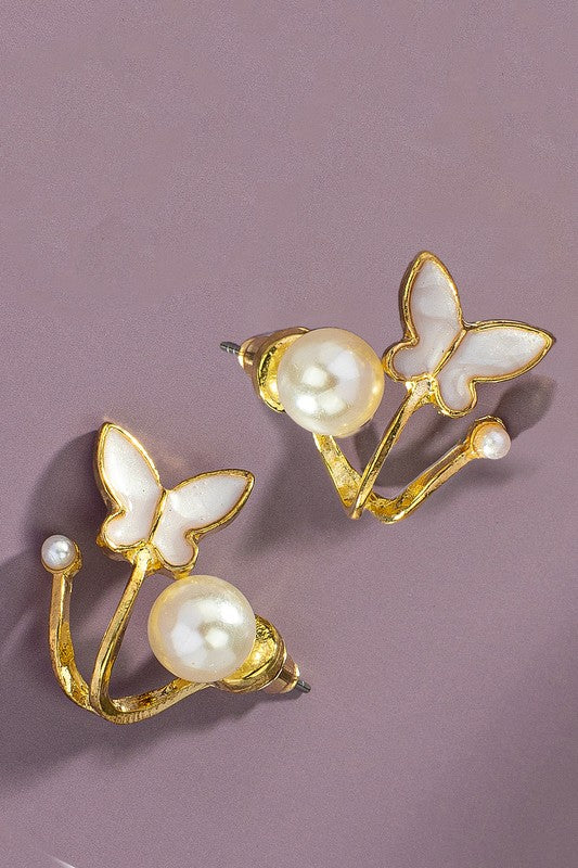 Pearl stud and butterfly ear jacket Fashion Lux Shop