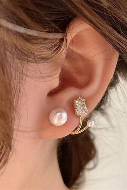 Pearl and flower ear jacket Fashion Lux Shop