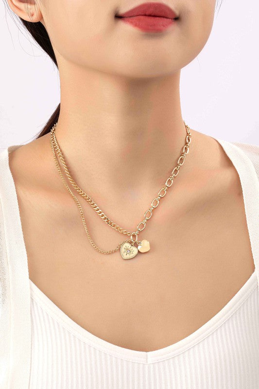 Heart pendant necklace mix chain Fashion Lux Shop