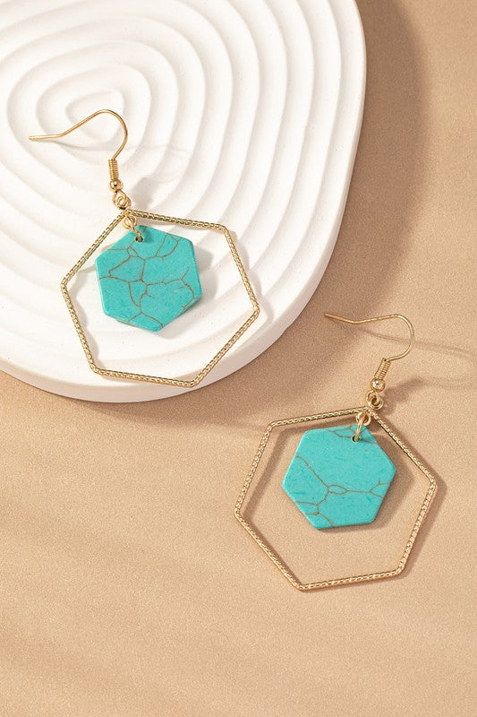 Hexagon hoop stone drop earrings Fashion Lux Shop