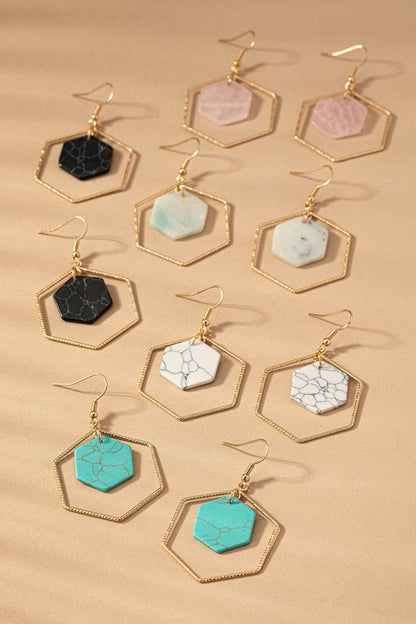 Hexagon hoop stone drop earrings Fashion Lux Shop