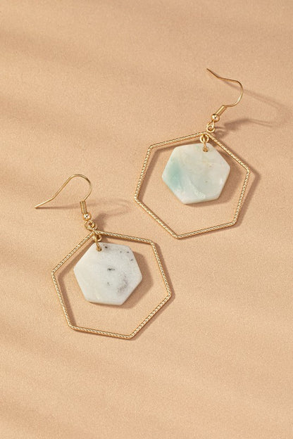 Hexagon hoop stone drop earrings Fashion Lux Shop