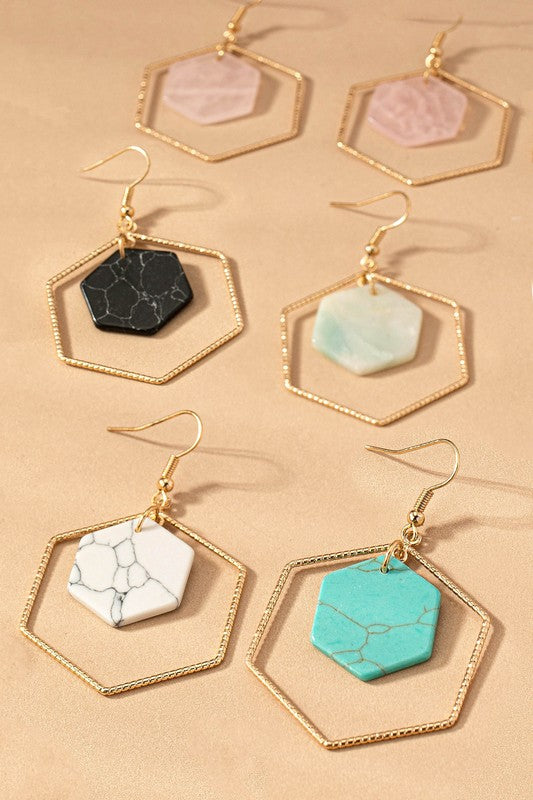 Hexagon hoop stone drop earrings Fashion Lux Shop