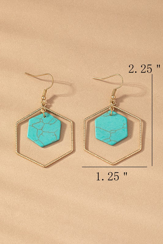 Hexagon hoop stone drop earrings Fashion Lux Shop