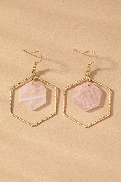 Hexagon hoop stone drop earrings Fashion Lux Shop