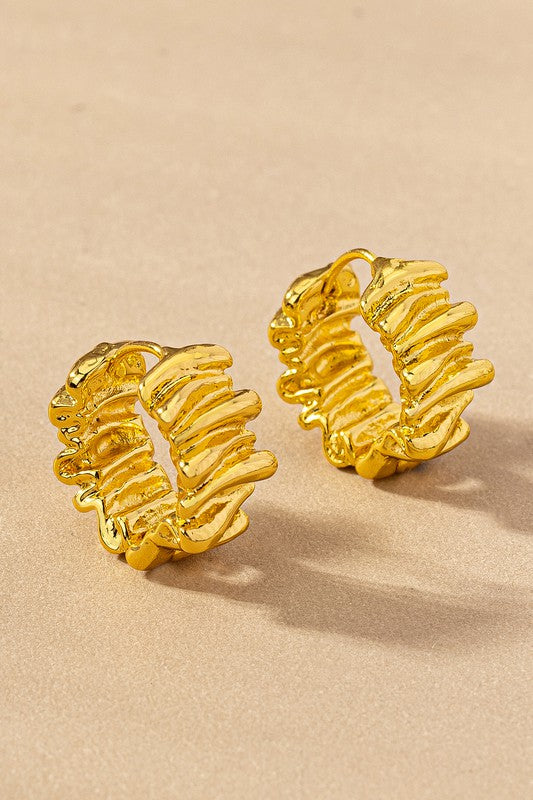 Brass hoop ruffled earrings Fashion Lux Shop