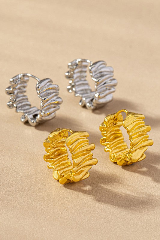 Brass hoop ruffled earrings Fashion Lux Shop