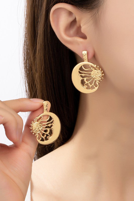 Sun crescent hoop drop earrings Fashion Lux Shop