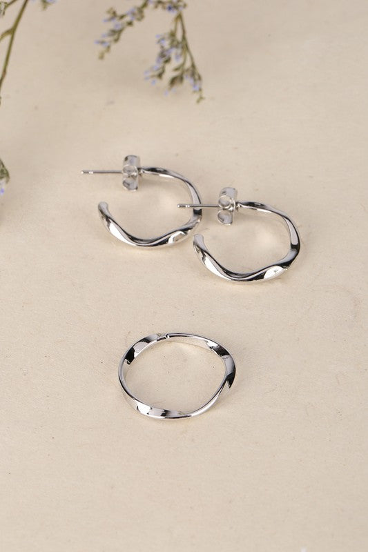 Ripple ring and earring set - silver Fashion Lux Shop